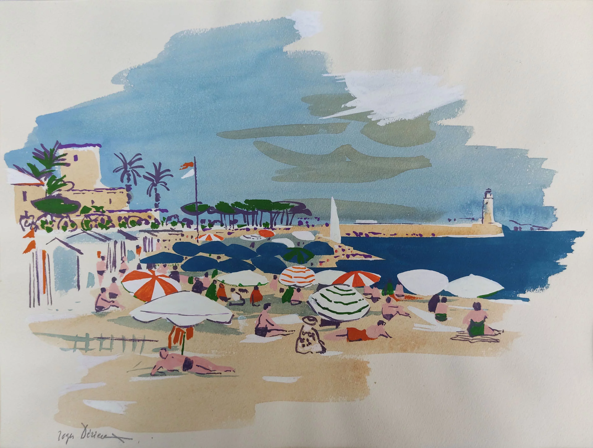 A00 00804 0000 000000 Sans titre (plage) Nan daté Aquarelle et gouache sur papier 24 x 33.5 cm