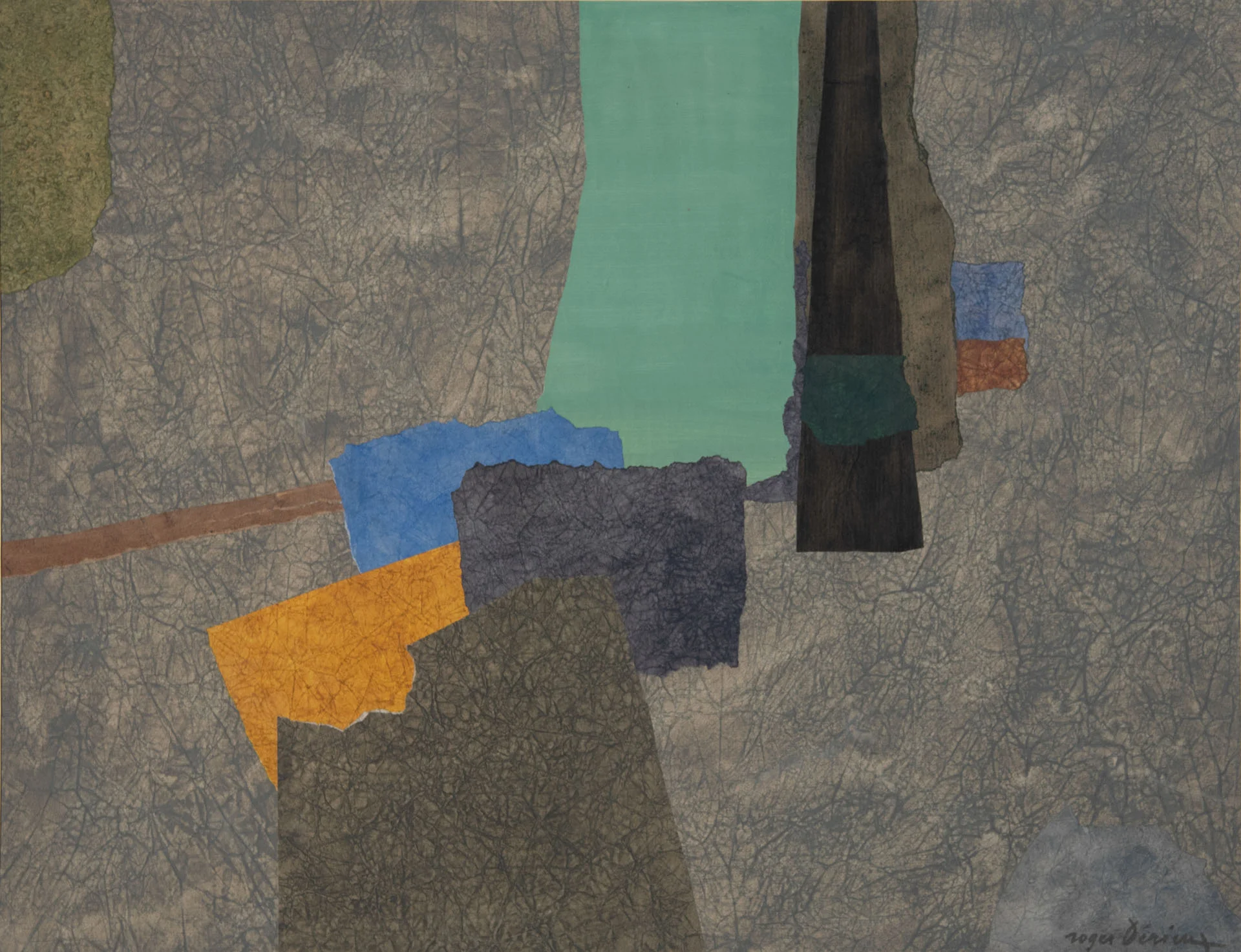 C00 02604 1983 000112 BIS Bouteille noire (Nature morte au vin d'Alsace) 1983 Collage 42 x 62 cm